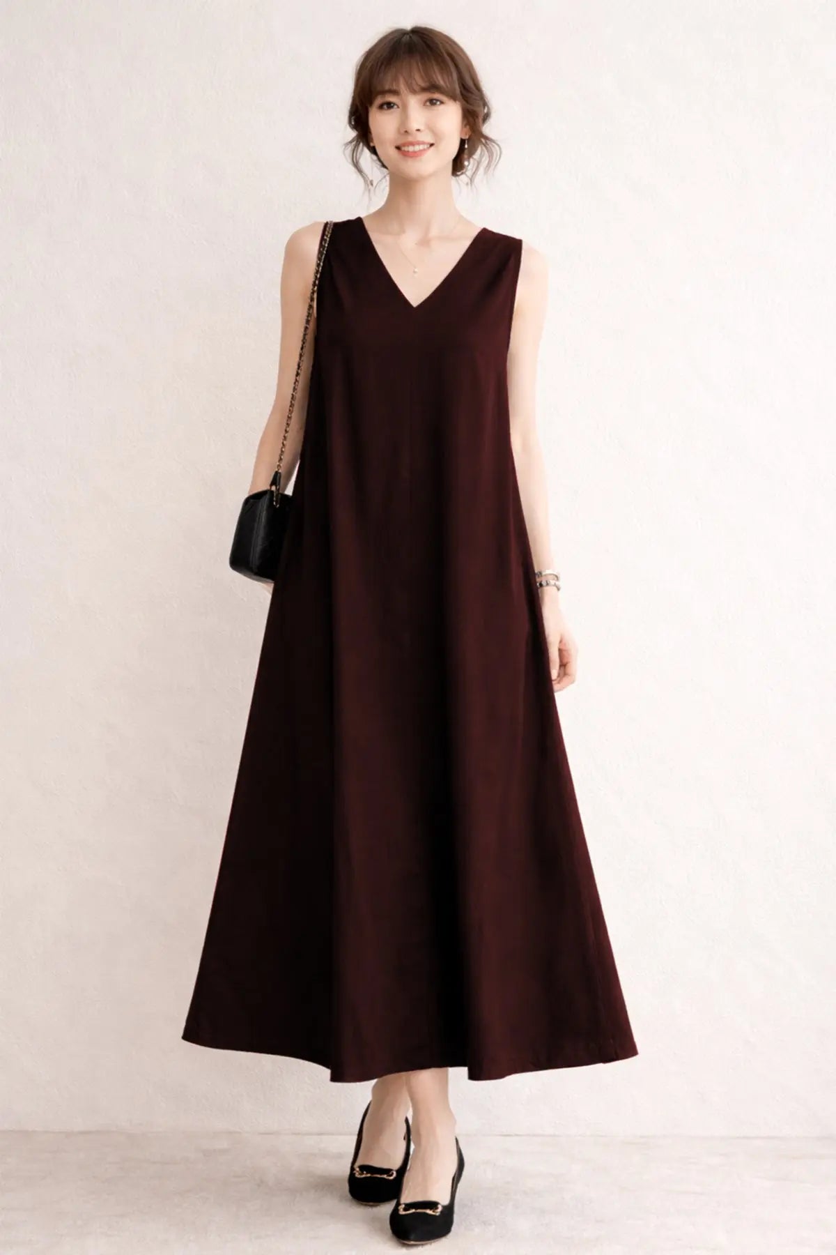 Shop Wine A-Line Cotton Maxi Dress for women by SNEHA B
