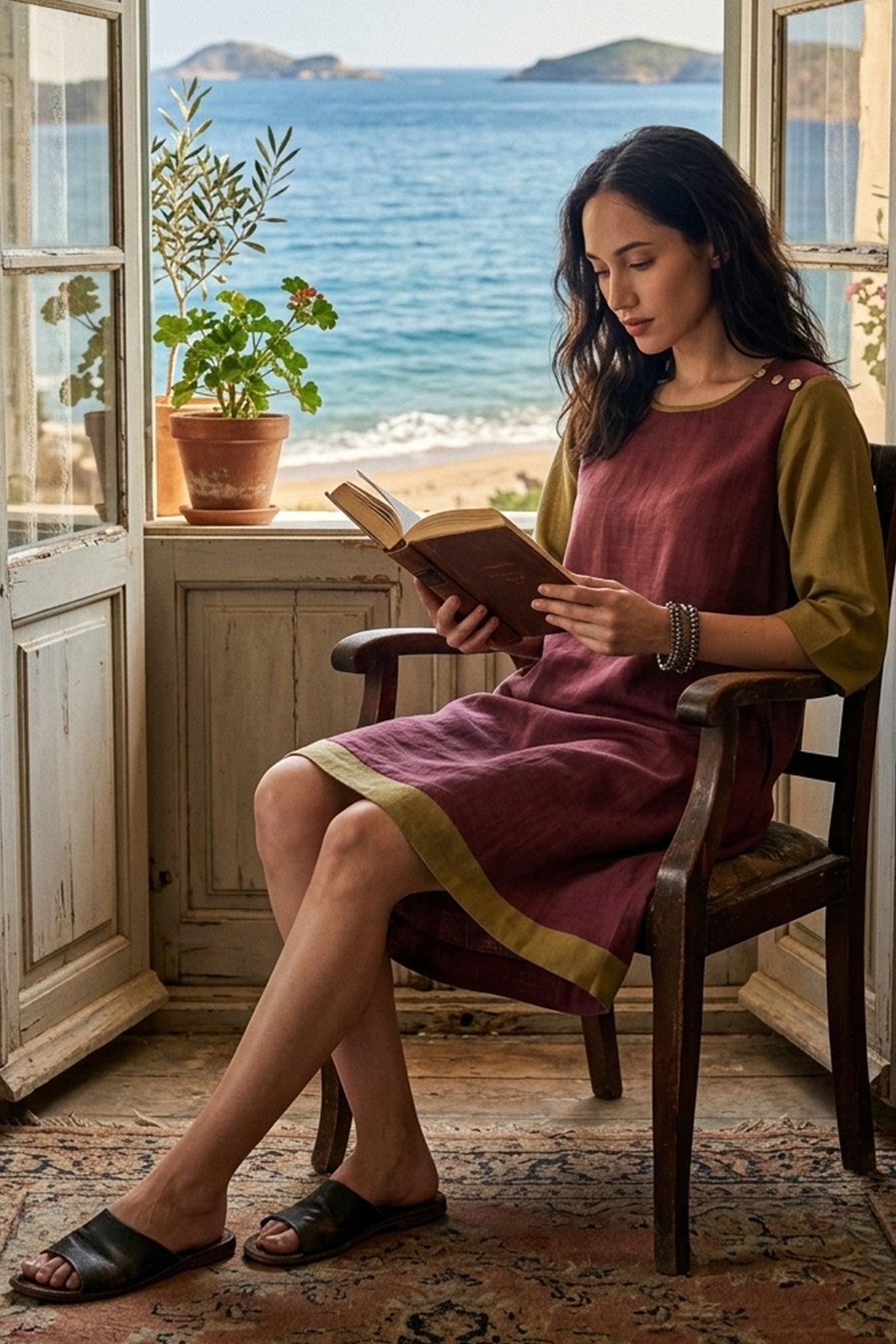 Wine And Lime Colorblock Dress