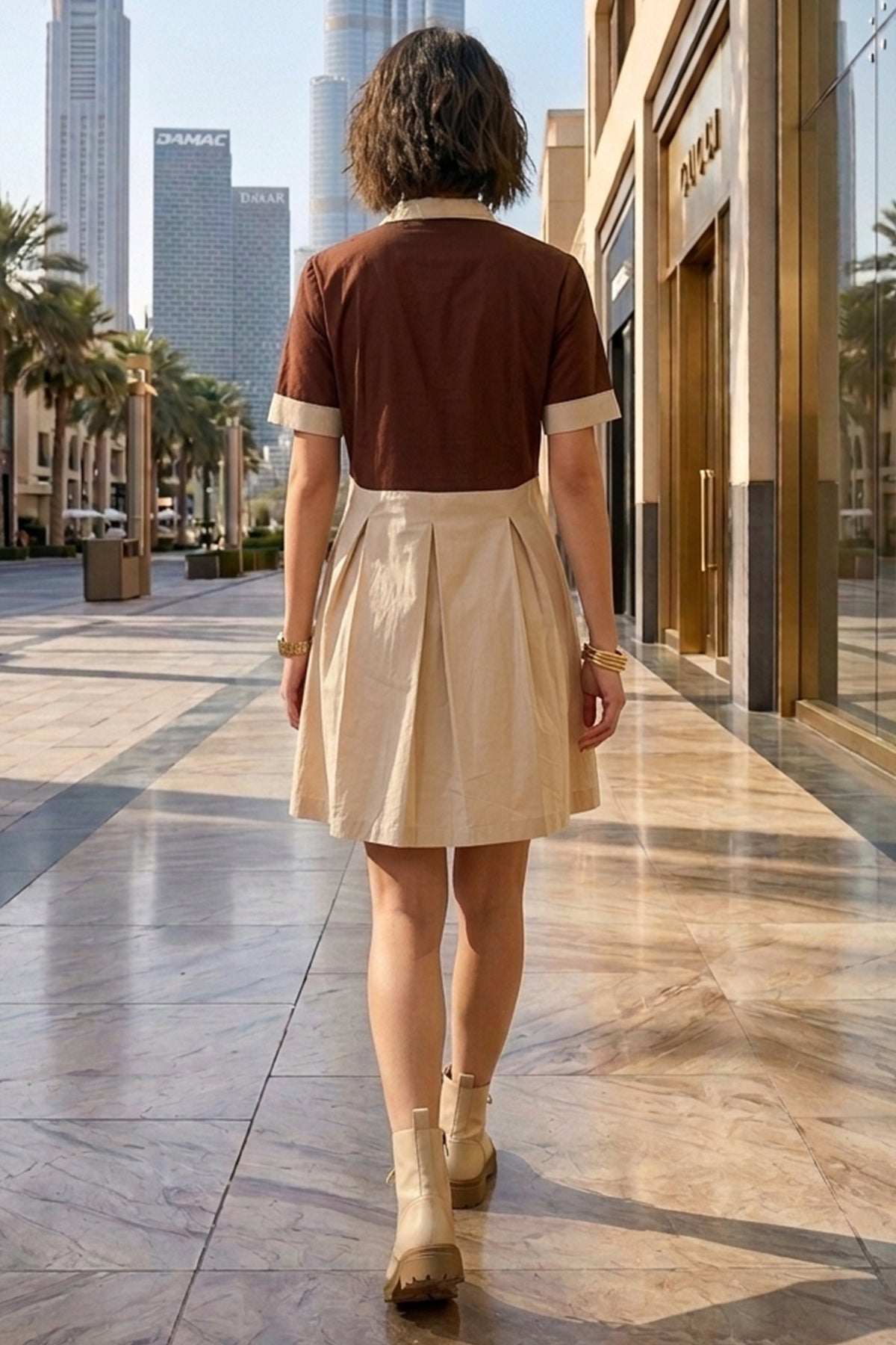 Wine & Beige Colourblock Dress