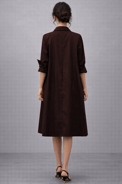 Wine Knee Length Shirt Dress SNEHA B