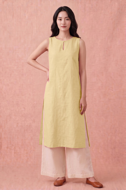 Yellow Cotton Linen Kurta Set