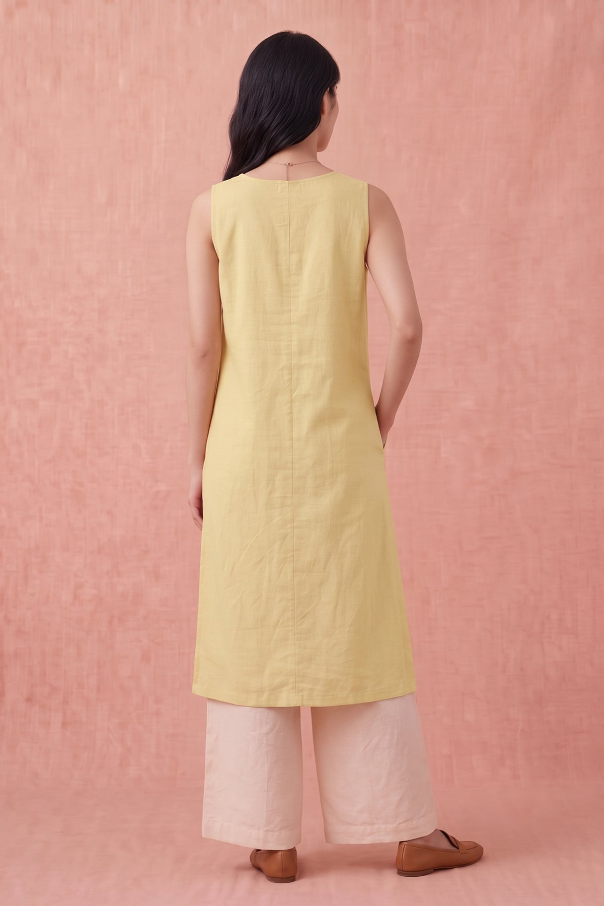 Yellow Cotton Linen Kurta Set