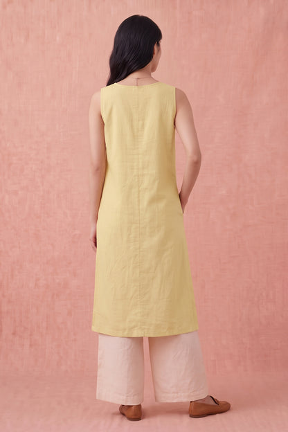 Yellow Cotton Linen Kurta Set