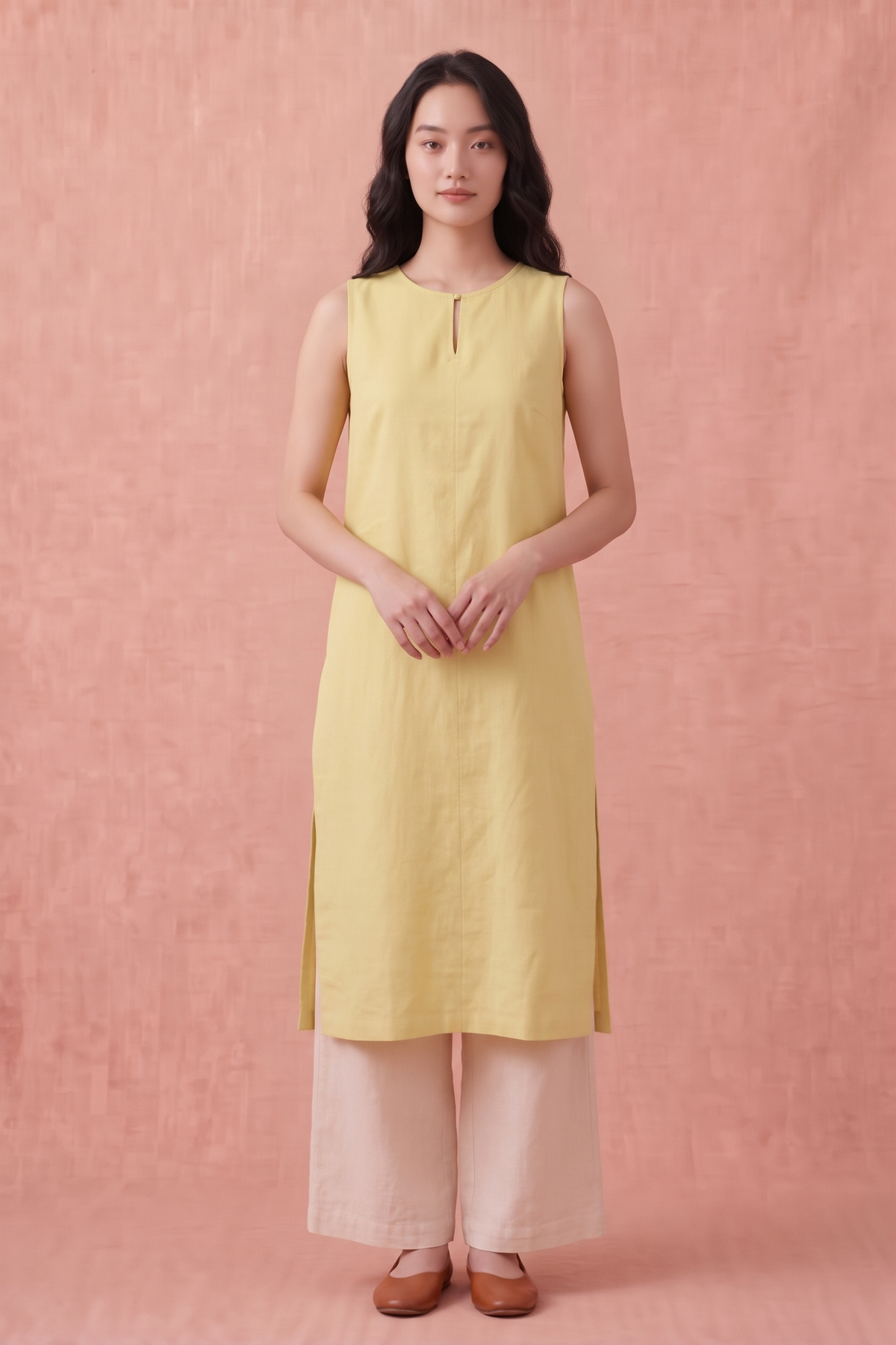 Yellow Cotton Linen Kurta Set
