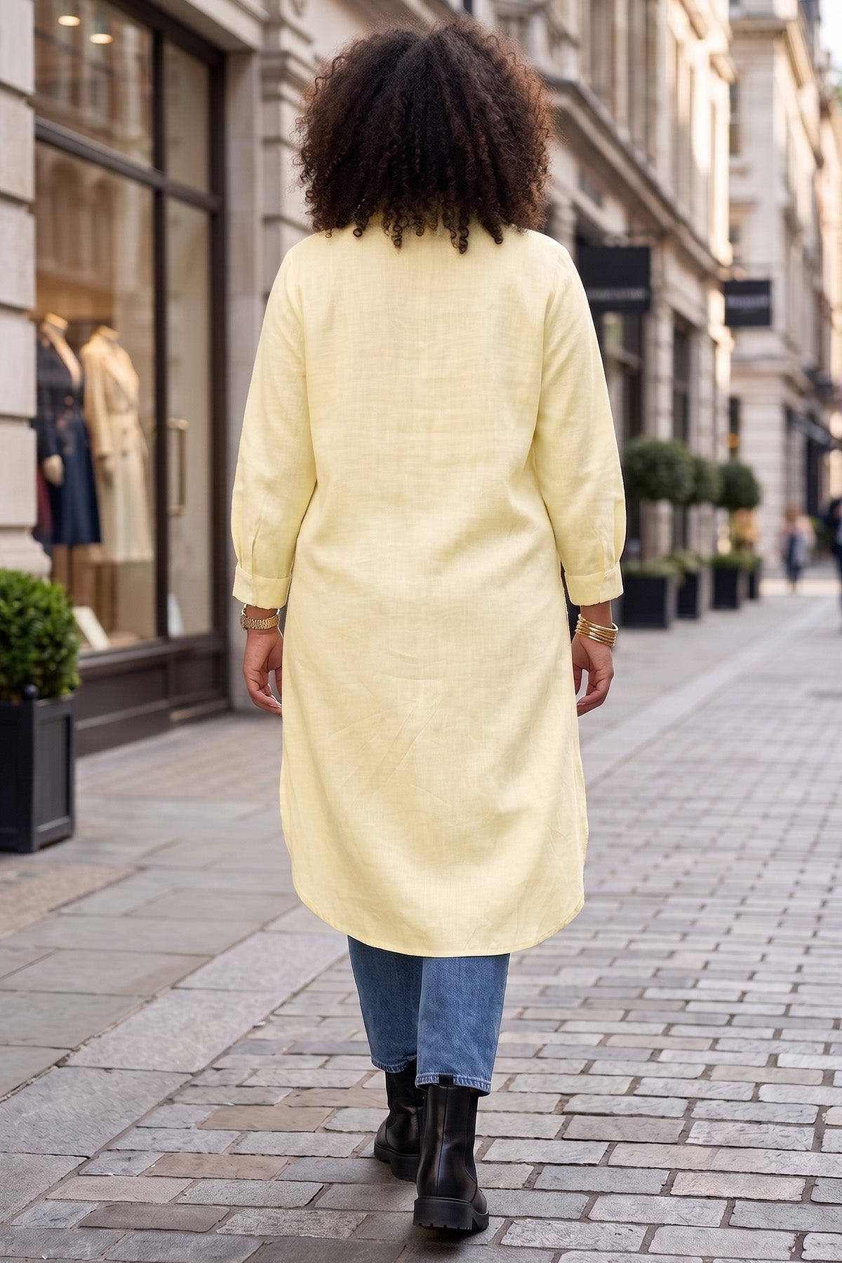 Yellow High Low Buttoned Shirt