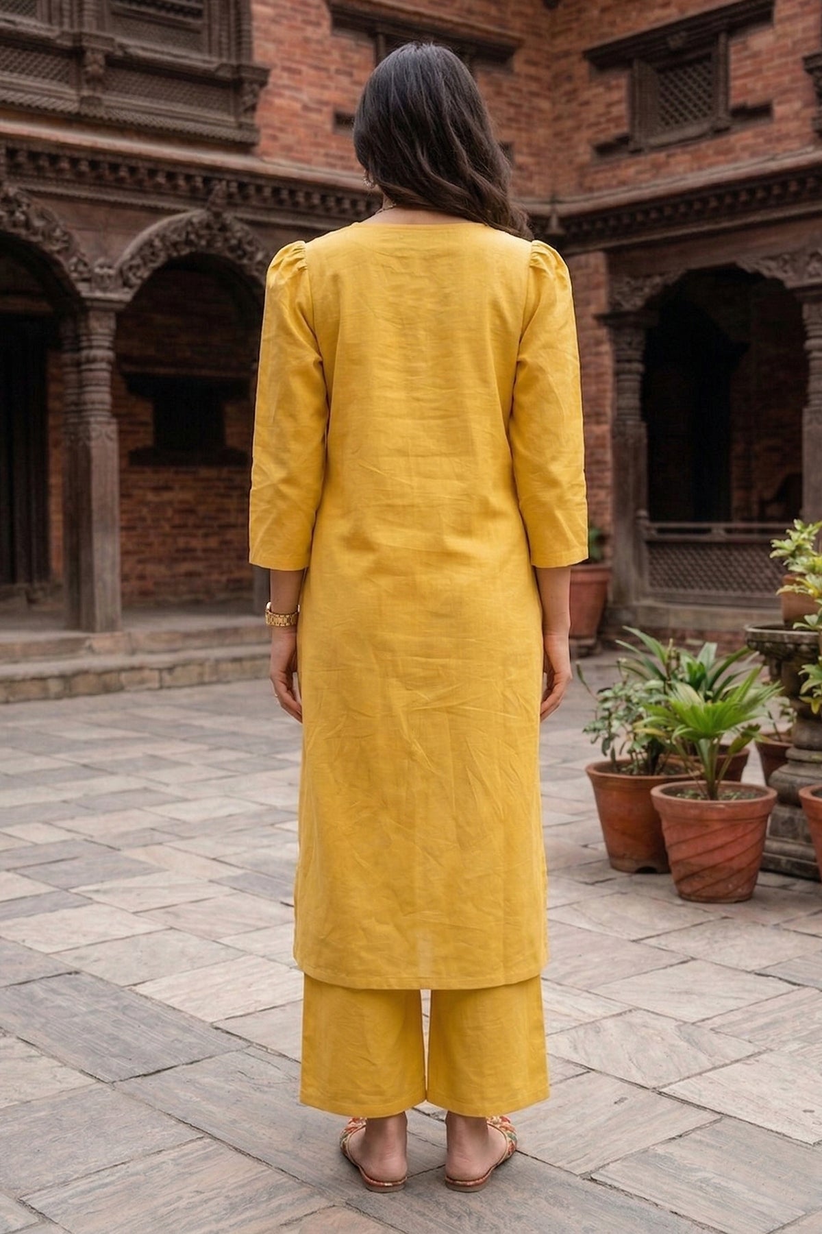 Yellow Embroidered Kurta & Pant
